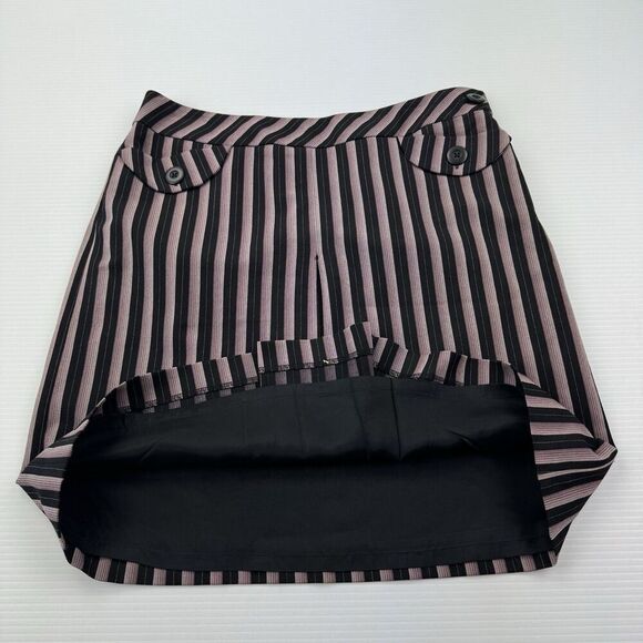 Ann Taylor Loft Skirt 8 Black Purple Stripe Button Detail Pleated Front Lined - Picture 5 of 10